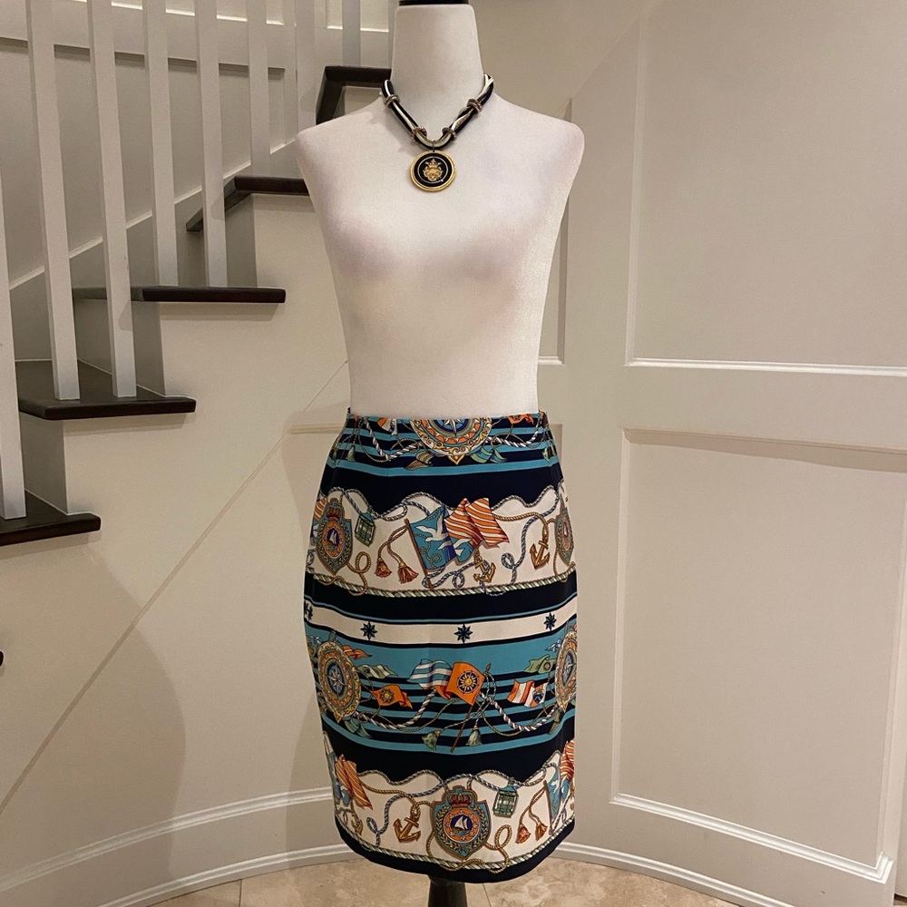 Talbot's Nautical 100% Silk Wrap Skirt